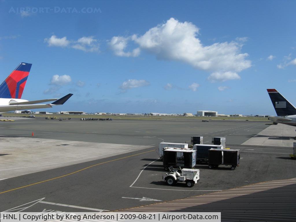Honolulu International Airport (HNL) - A view of the ramp area between the Central Concourse (right side) and the Diamond Head Concourse (left side).