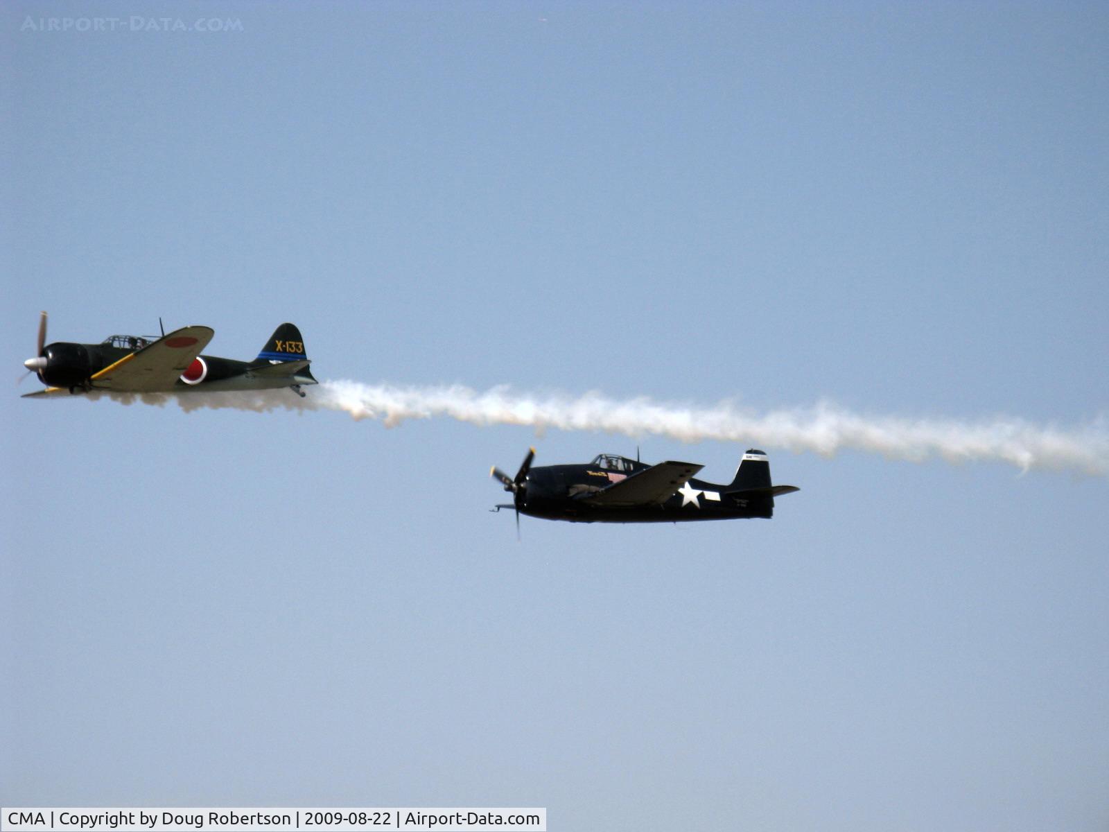 Camarillo Airport (CMA) - 'Wings Over Camarillo' Airshow 2009-Mitsubishi 'Zero-Sen' N712Z and Grumman Hellcat 'Minsi III' N1078Z overflight