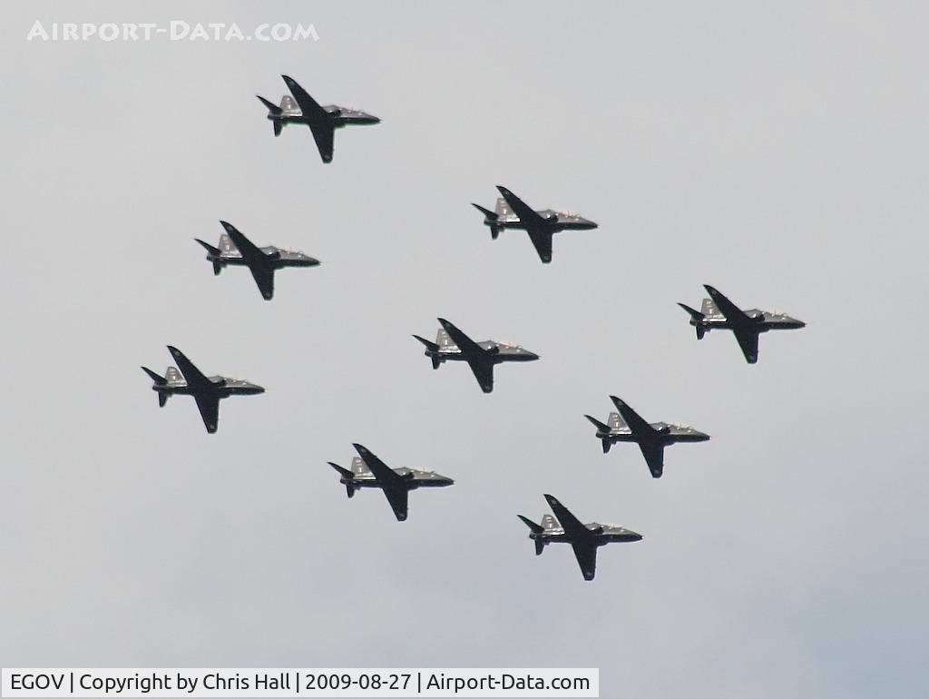 Anglesey Airport (Maes Awyr Môn) or RAF Valley, Anglesey United Kingdom (EGOV) - 9 RAF Hawks of No 4 FTS/208(R) Sqn displaying in a diamond formation
