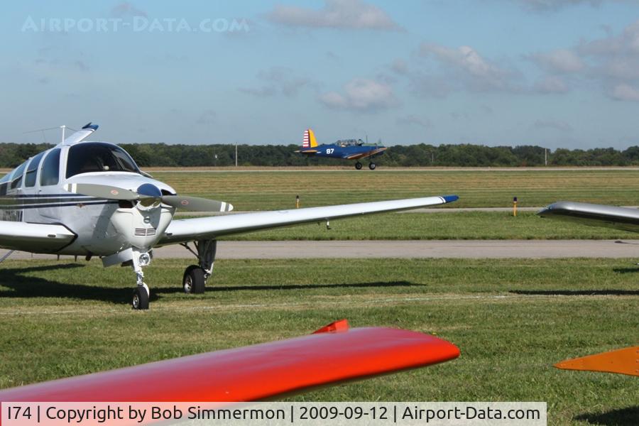 Grimes Field Airport (I74) - BT-13 arriving at the MERFI fly-in.