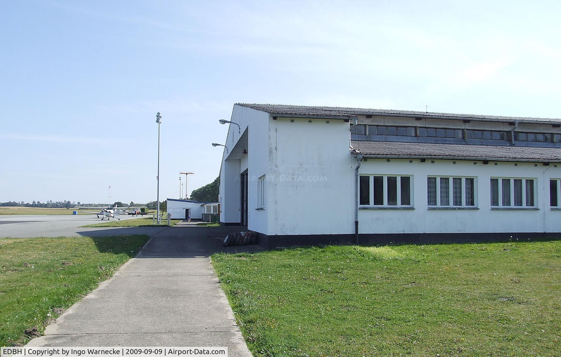 Barth Airport, Barth, Mecklenburg-Vorpommern Germany (EDBH) - Ostseeflughafen Stralsund / Barth, the hangar seen from the apron