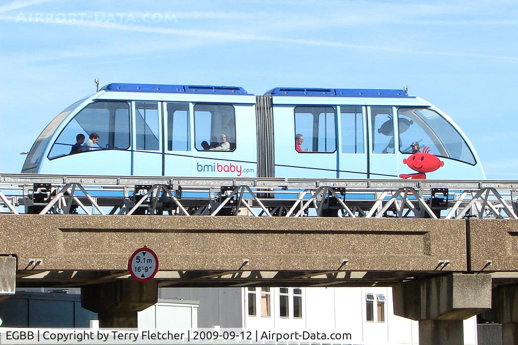 Birmingham International Airport, Birmingham, England United Kingdom (EGBB) - The BMI Baby sponsored Maglev peoplemover at Birmingham UK - connecting the Airport with the Railway Station