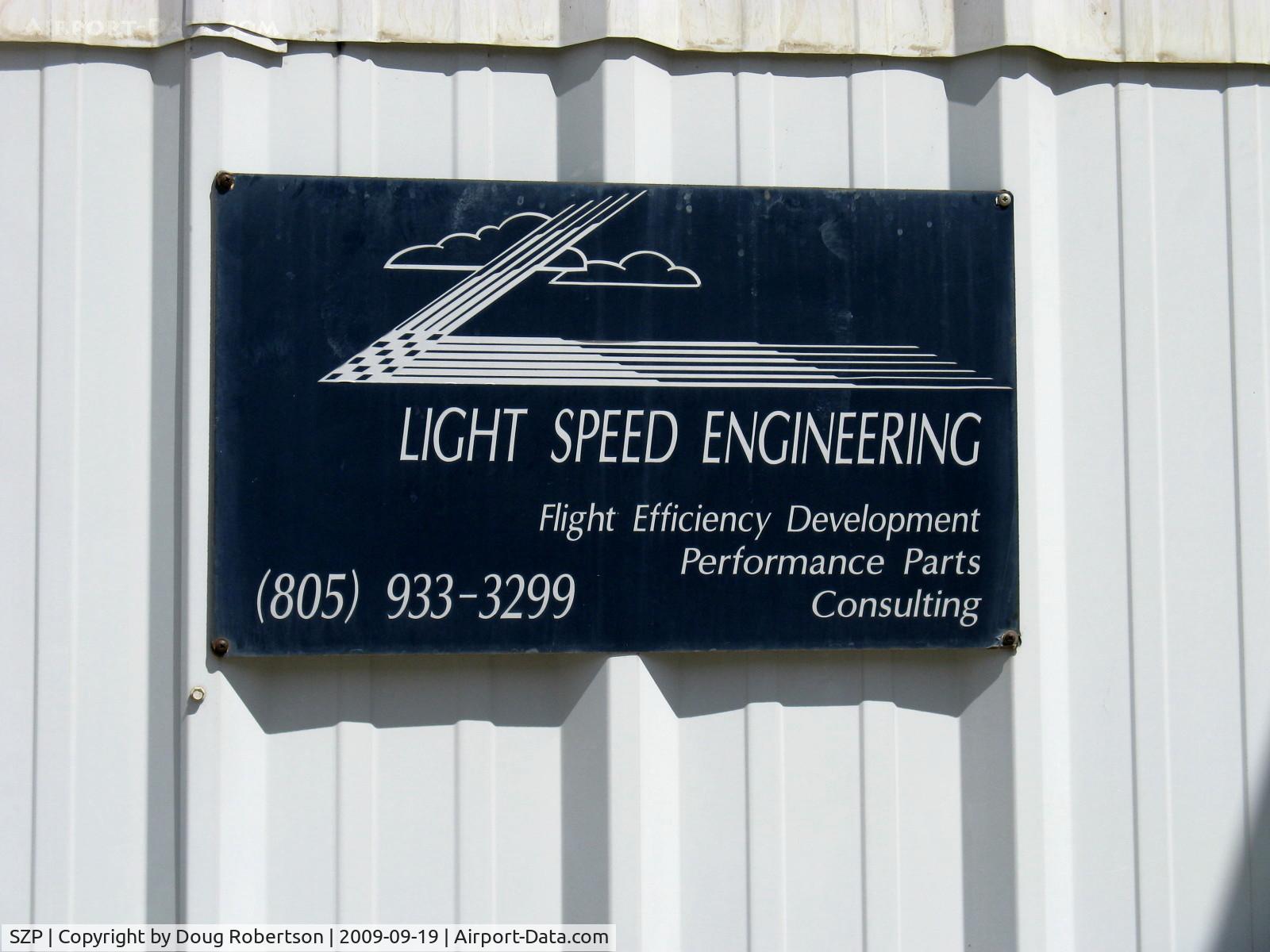 Santa Paula Airport (SZP) - Klaus Savier's Light Speed Engineering-Home of N57LG, Holder of multiple Federation Aeronautique Internationale World Records.
