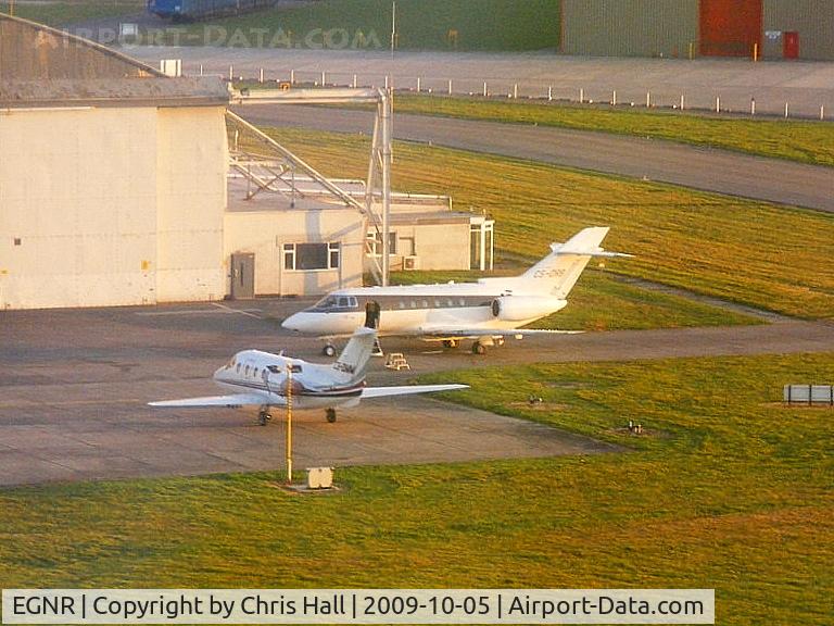 Hawarden Airport, Chester, England United Kingdom (EGNR) - CS-DMM and CS-DRB outside of the Hawker Beechcraft hangar as we arrive back at Hawarden