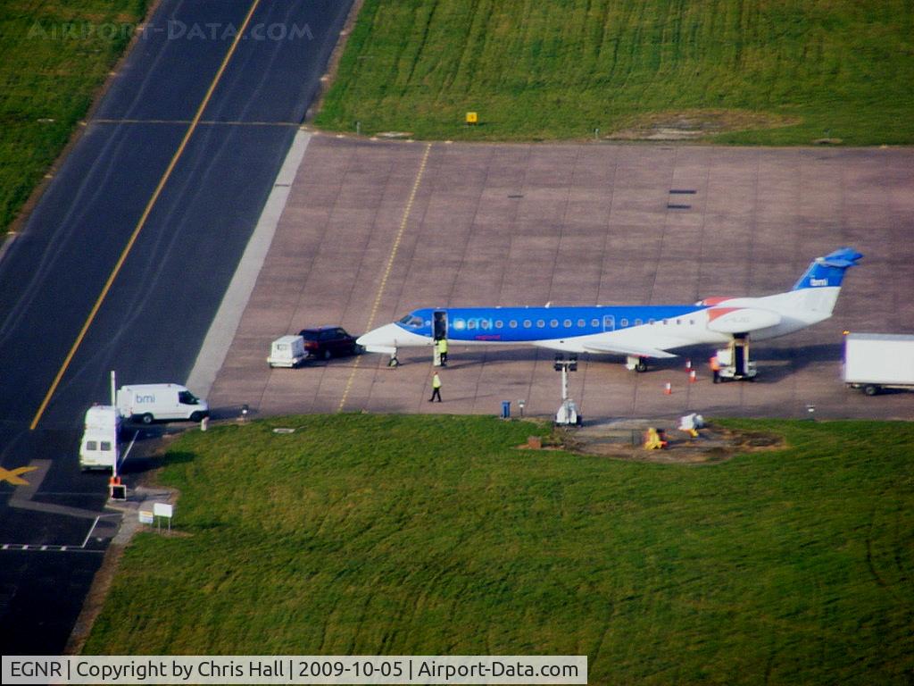 Hawarden Airport, Chester, England United Kingdom (EGNR) - BMI Regional EMB-145EP, G-RJXD on apron Alpha as we depart from Hawarden