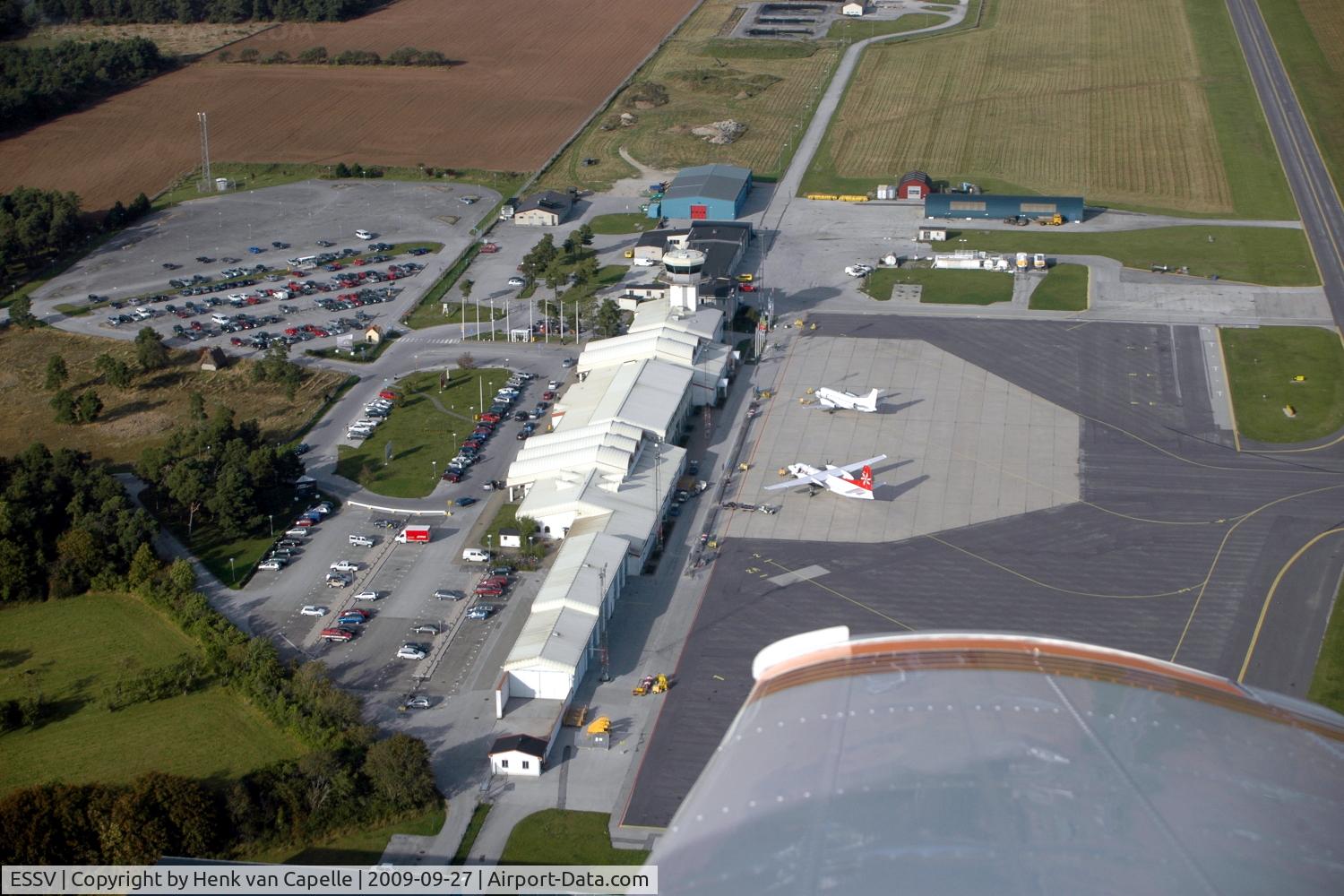 Visby Airport, Visby Sweden (ESSV) - Visby airport on the island of Gotland, Sweden. On the platform a Skyways Fokker 50 and a Saab 340.