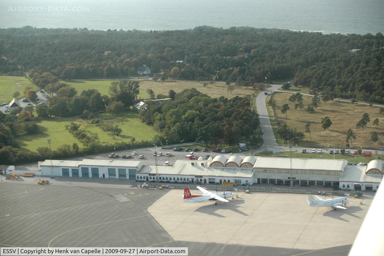 Visby Airport, Visby Sweden (ESSV) - Visby airport on the island of Gotland, Sweden. On the platform a Skyways Fokker 50 and a Saab 340.