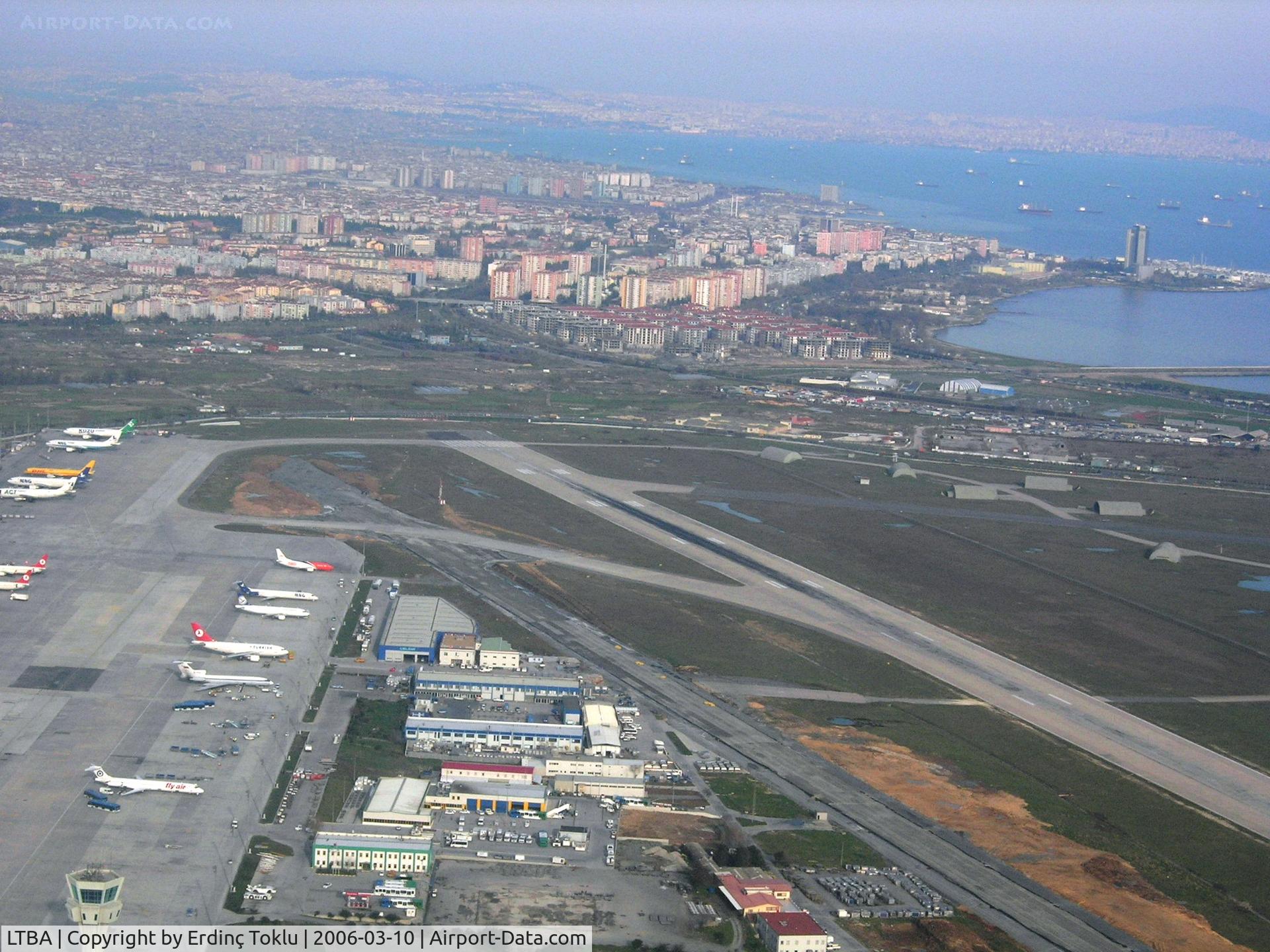 Istanbul Atatürk International Airport, Istanbul Turkey (LTBA) - Climbing from 18L at Istanbul. The building on the upper right corner is a hotel with a very nice view to the airport and lower Bosphorus.