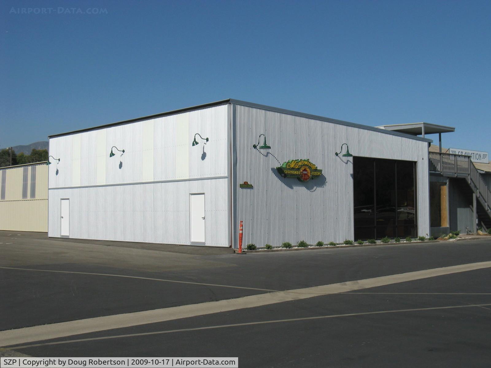Santa Paula Airport (SZP) - New Hangar Under Construction. External floodlights installed.