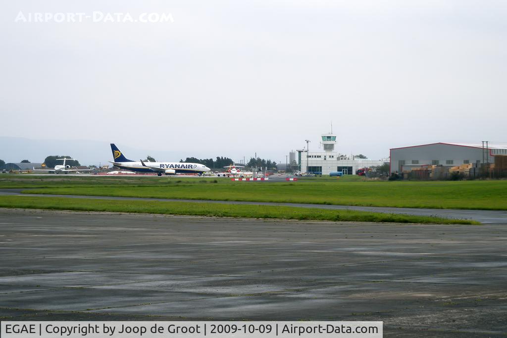 City of Derry Airport, Derry, Northern Ireland United Kingdom (EGAE) - Overview of the City of Derry airport. On the left a hangar of former Royal Navy Air Station Eglinton.