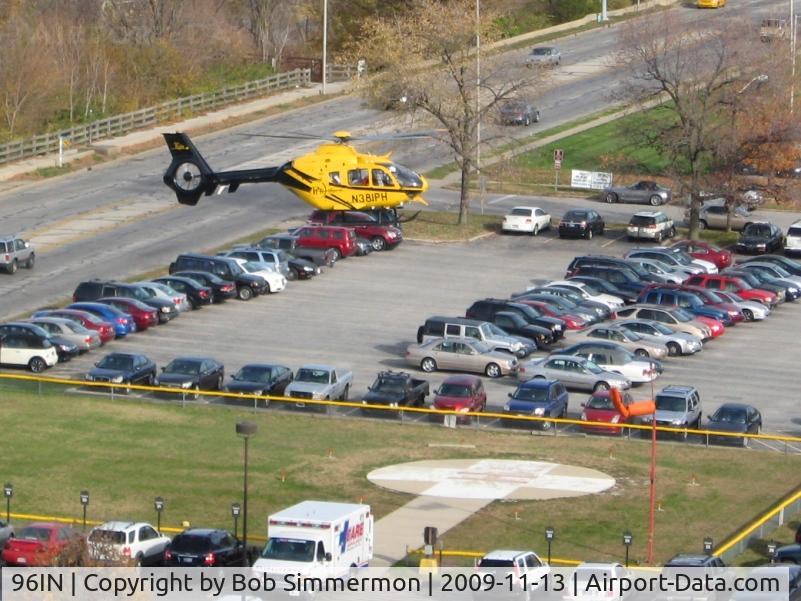 Medical Center Heliport (96IN) - Looking east as N381PH arrives.