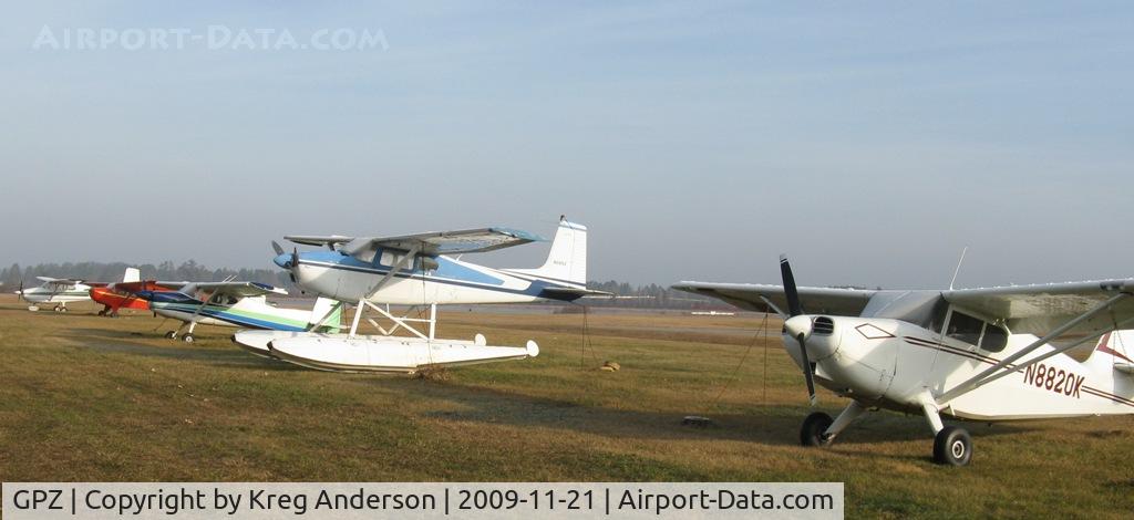 Grand Rapids/itasca Co-gordon Newstrom Fld Airport (GPZ) - The grass ramp, housing local planes, at the Grand Rapids Airport