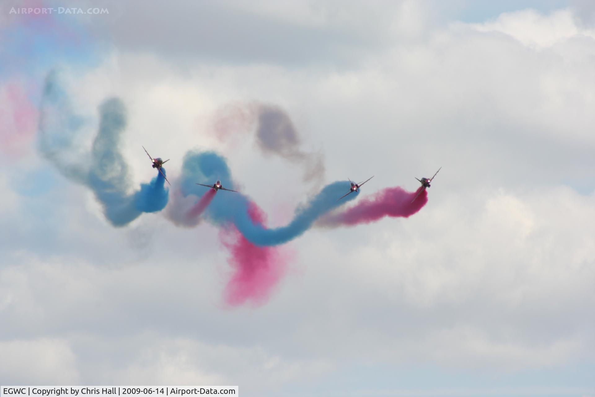 RAF Cosford Airport, Albrighton, England United Kingdom (EGWC) - Red Arrows displaying at the Cosford Airshow