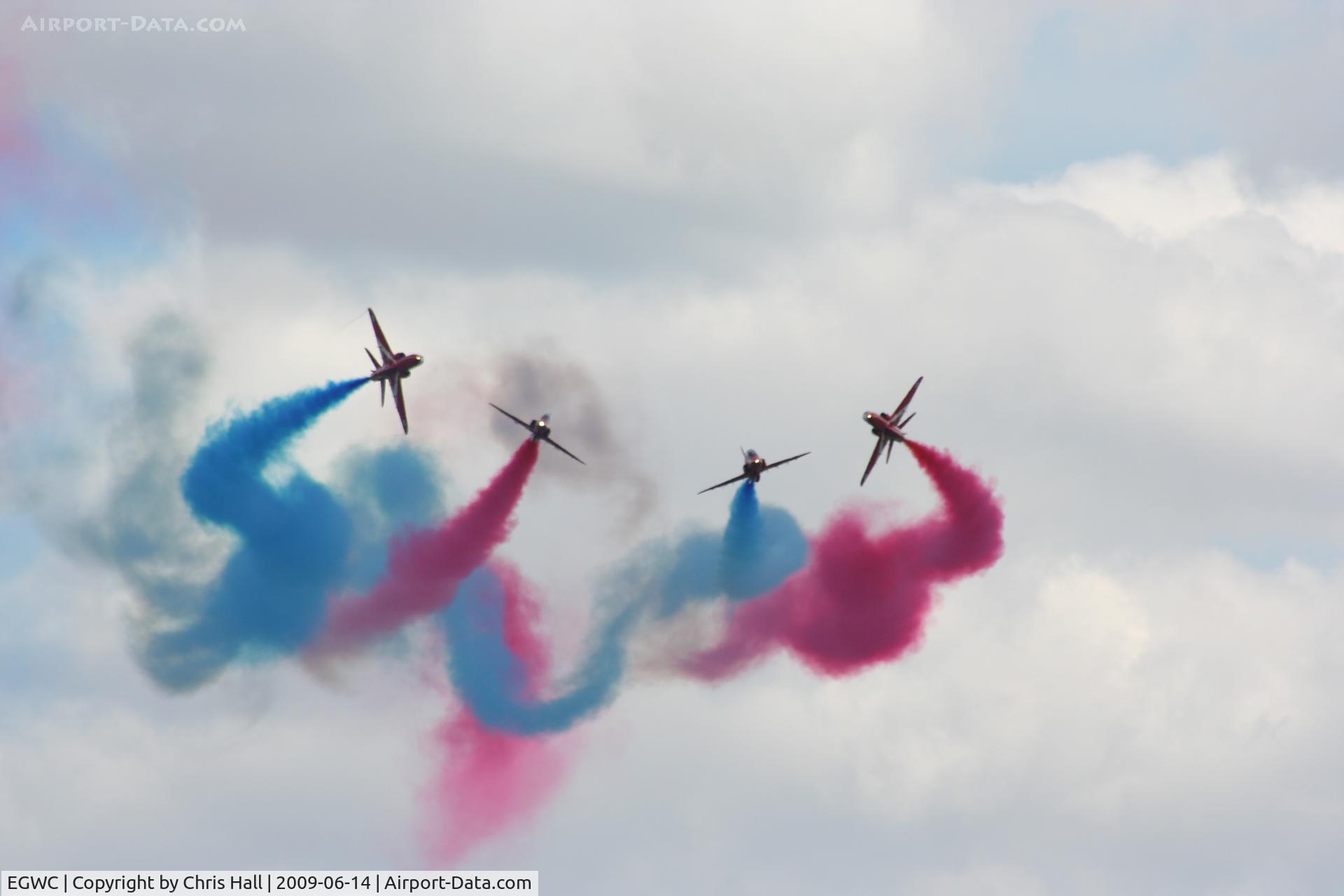 RAF Cosford Airport, Albrighton, England United Kingdom (EGWC) - Red Arrows displaying at the Cosford Airshow