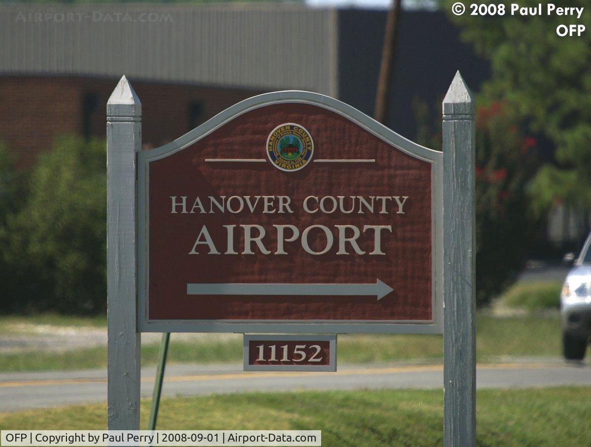 Hanover County Municipal Airport (OFP) - Entrance Sign for Hanover