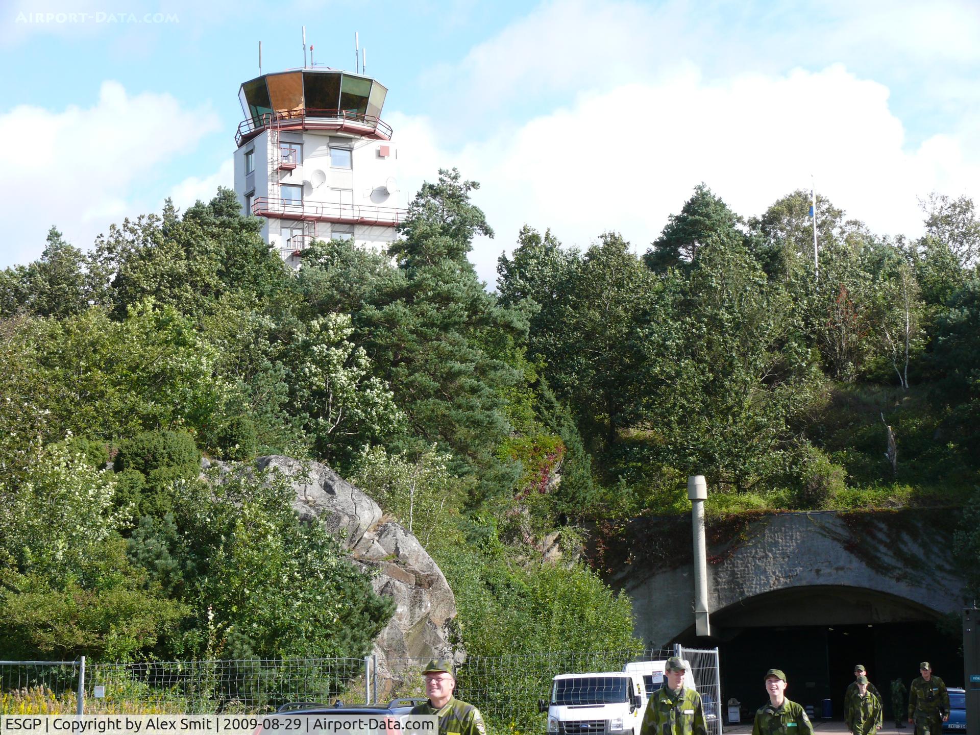 Göteborg City Airport (Säve), Göteborg Sweden (ESGP) - Tower on the mountain overlooking an entrance of the underground base.