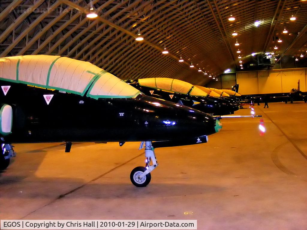 RAF Shawbury Airport, Shawbury, England United Kingdom (EGOS) - BAe Hawk T1's in storage at RAF Shawbury