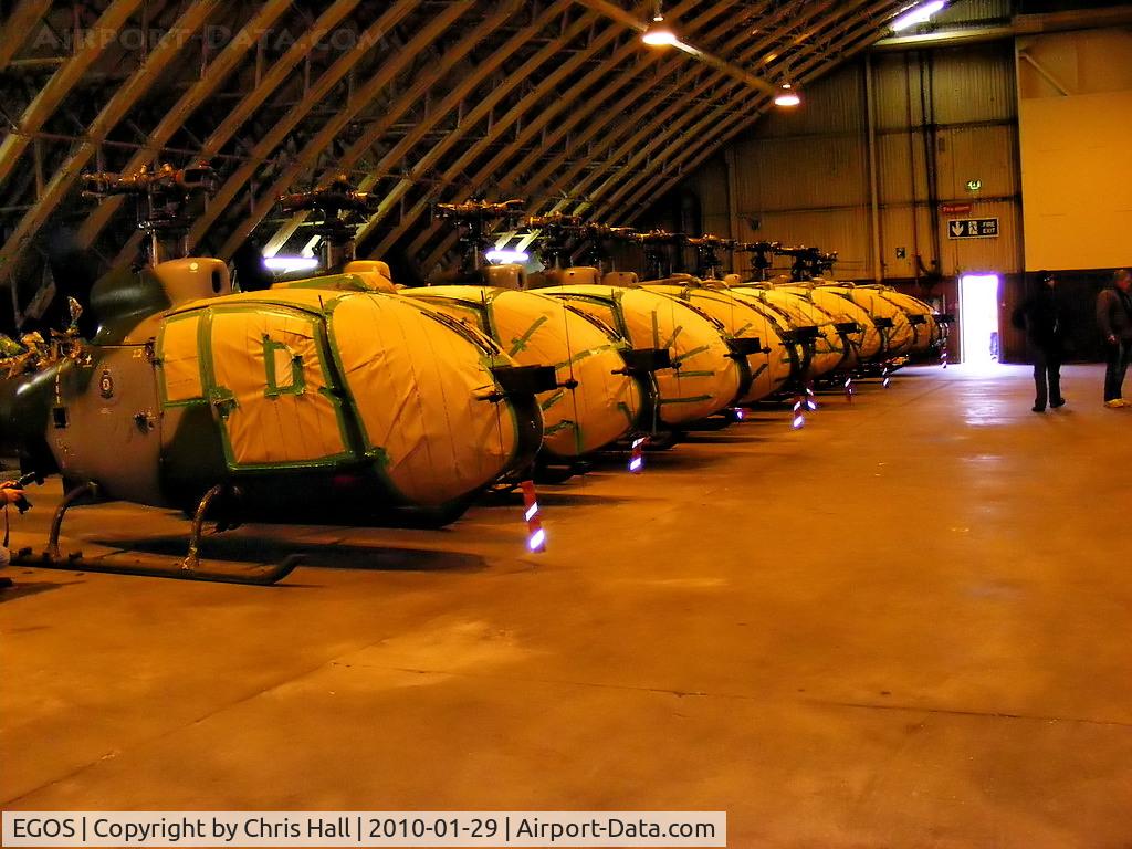 RAF Shawbury Airport, Shawbury, England United Kingdom (EGOS) - Aerospatiale Gazelle AH.1's in storage at RAF Shawbury