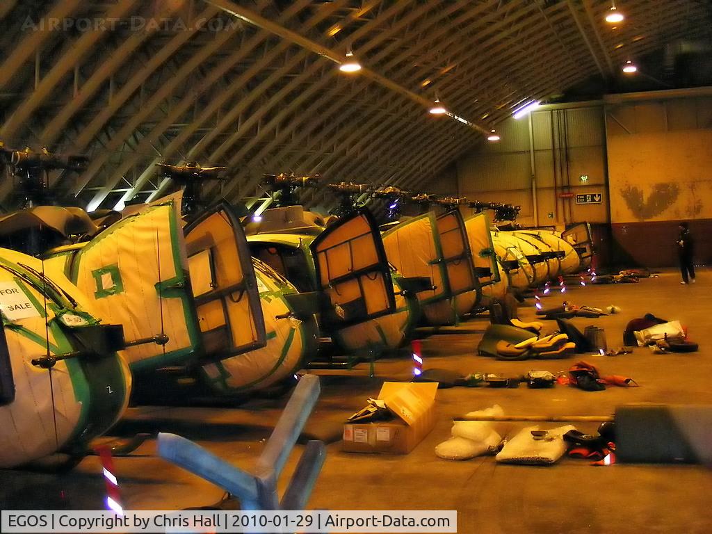 RAF Shawbury Airport, Shawbury, England United Kingdom (EGOS) - Aerospatiale Gazelle AH.1's in storage at RAF Shawbury