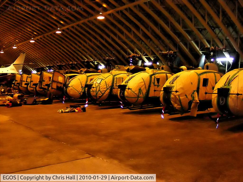 RAF Shawbury Airport, Shawbury, England United Kingdom (EGOS) - Aerospatiale Gazelle AH.1's in storage at RAF Shawbury