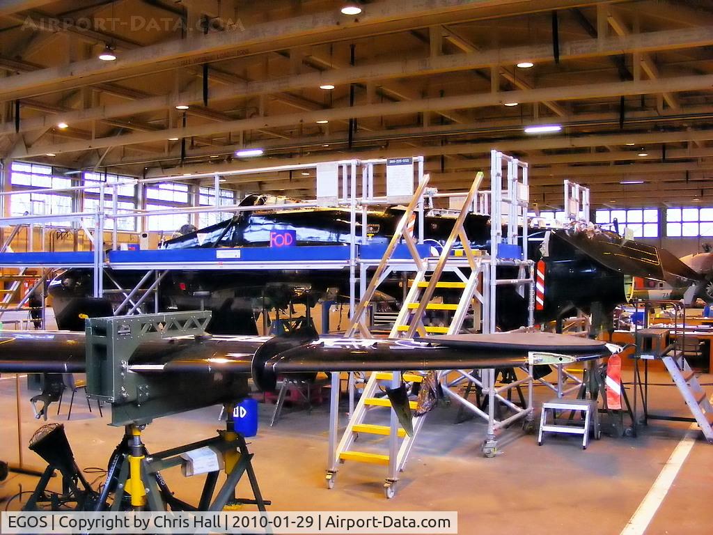 RAF Shawbury Airport, Shawbury, England United Kingdom (EGOS) - BAe Hawk T1 being stripped of parts at RAF Shawbury