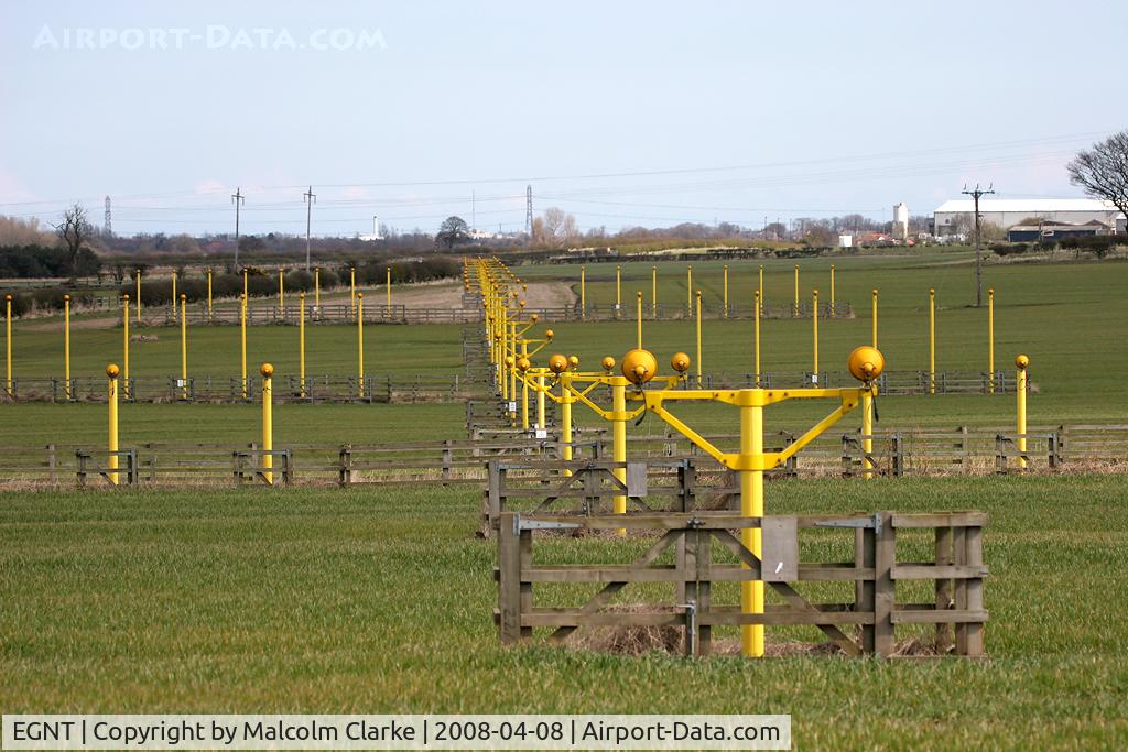 Newcastle Airport, Newcastle upon Tyne, England United Kingdom (EGNT) - Approach lights to Rwy 25 at Newcastle Airport, UK in 2008.