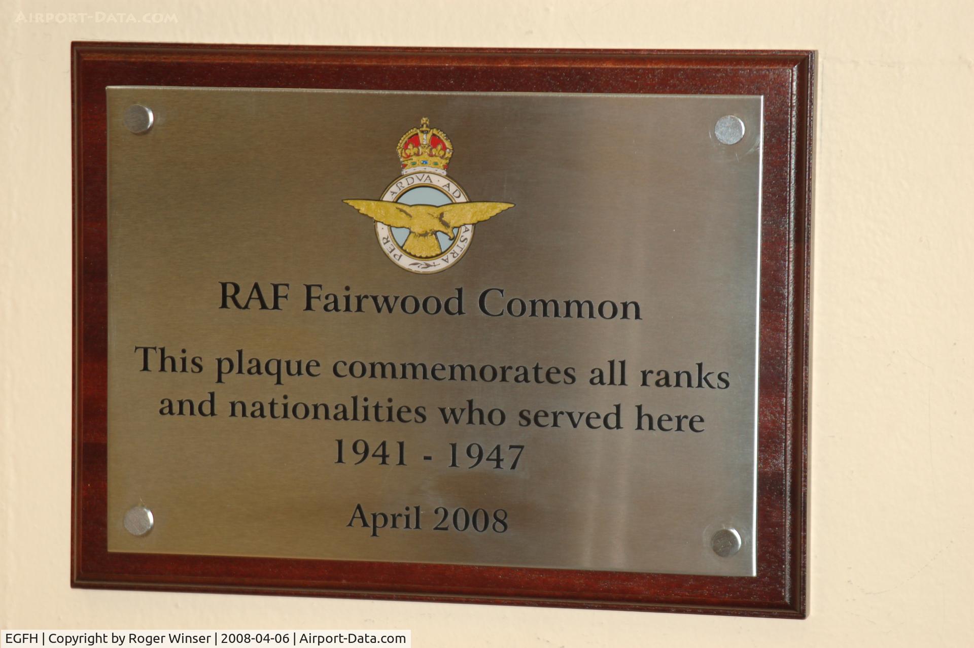 Swansea Airport, Swansea, Wales United Kingdom (EGFH) - EGFH (Swansea Airport) was a RAF Fighter Command aerodrome on Fairwood Common, Gower in the 1940's