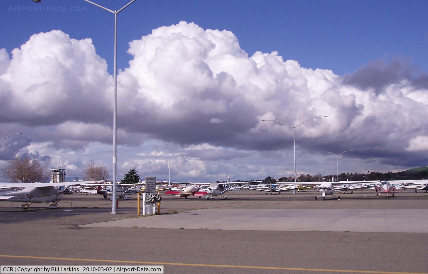Buchanan Field Airport (CCR) - Aircraft parking on the East Ramp. The Tower is on the left.