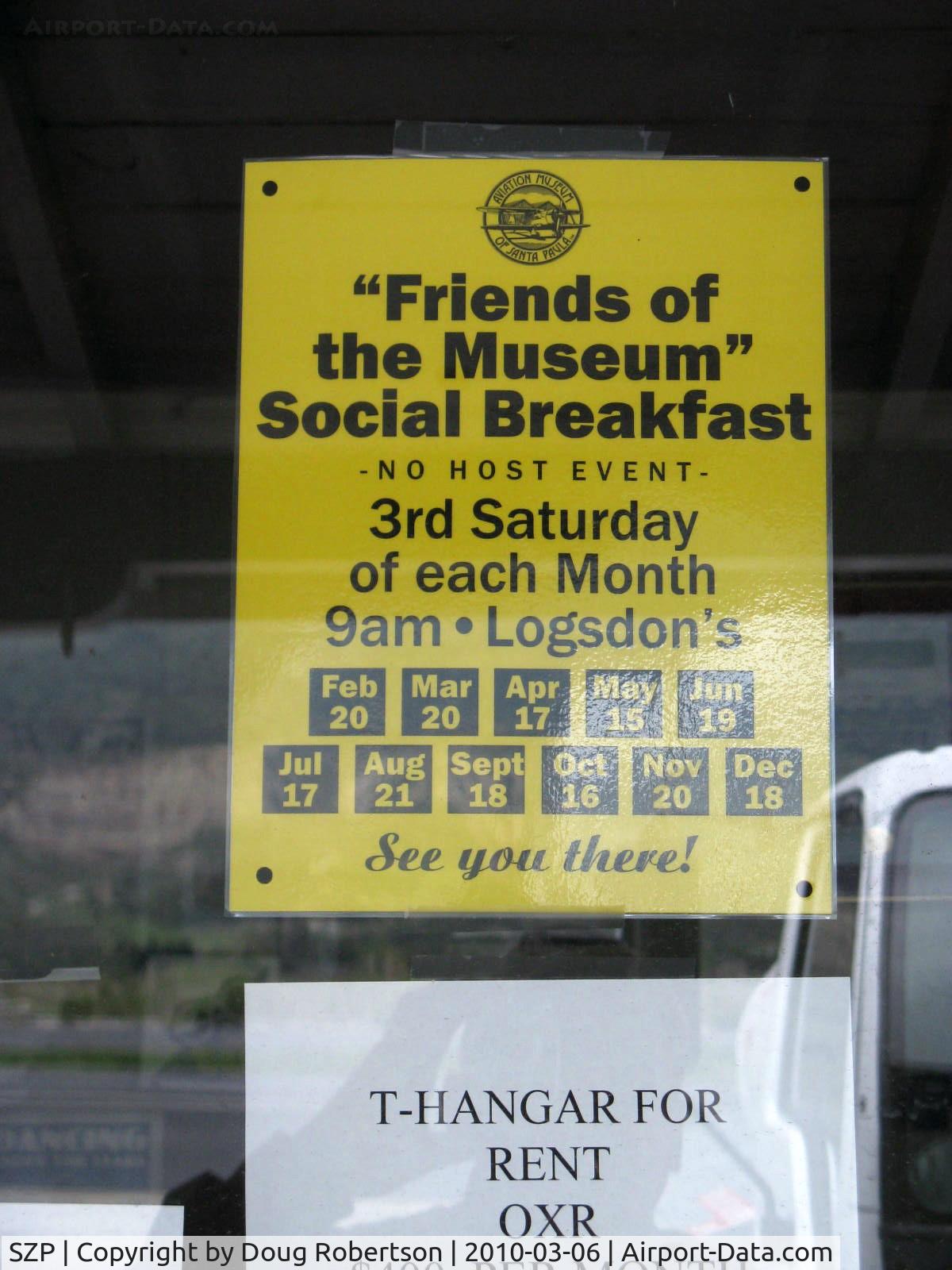 Santa Paula Airport (SZP) - Friends of the 'Museum' Social Breakfast Schedule-2010