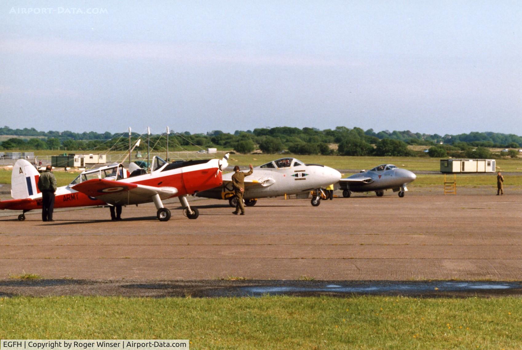 Swansea Airport, Swansea, Wales United Kingdom (EGFH) - De Havilland trio summer 1999. Chipmunk G-BXIM and Vampires G-VMPR and G-DHAV.