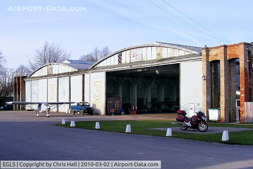 Old Sarum Airfield Airport, Salisbury, England United Kingdom (EGLS) - The WWI Belfast truss hangars at Old Sarum