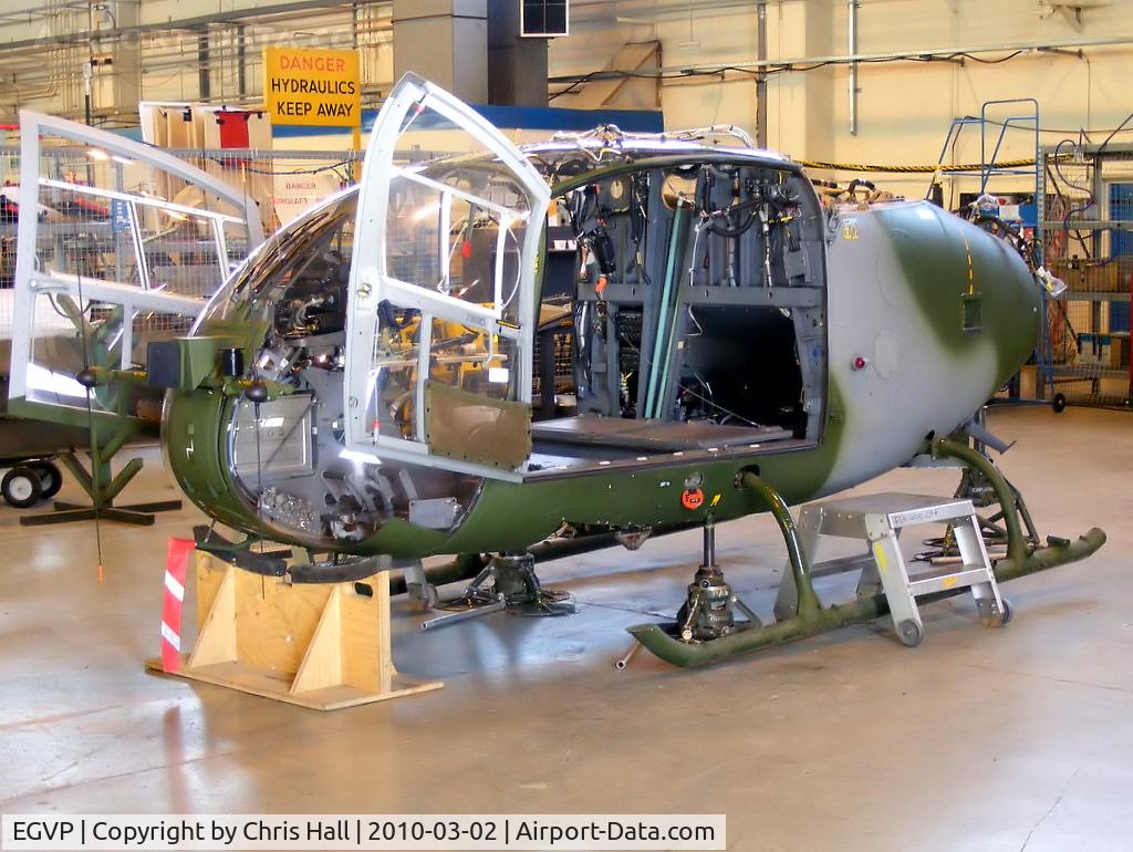 AAC Middle Wallop Airfield Airport, Andover, England United Kingdom (EGVP) - Westland Gazelle AH.1 undergoing maintenance with the Gazelle Depth Support Hub