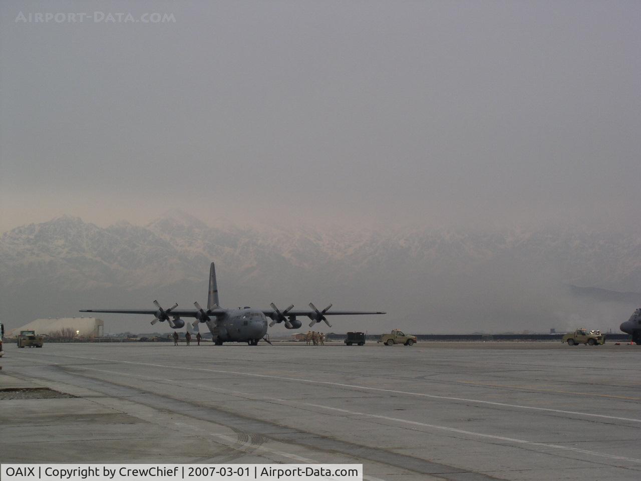 Bagram Air Base Airport, Bagram near Charikar Afghanistan (OAIX) - Mountains looking north from flight line