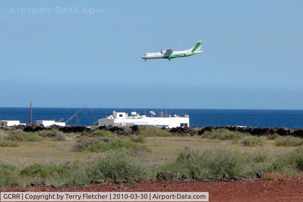 Arrecife Airport (Lanzarote Airport), Arrecife Spain (GCRR) - Aircraft over the threshold of Runway 03 at Arrecife