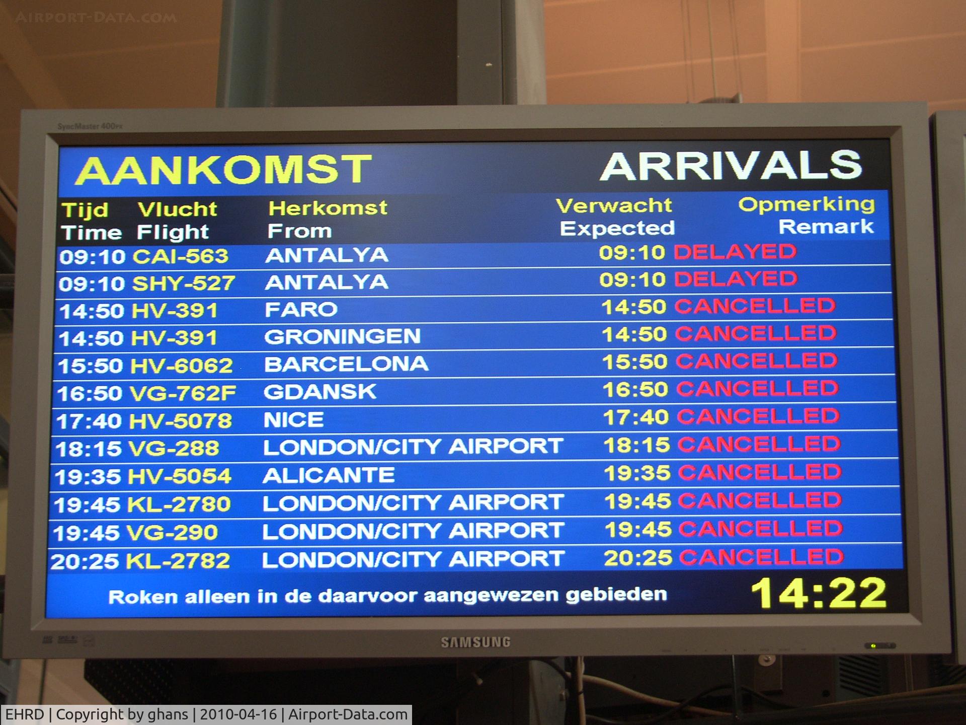 Rotterdam Airport, Rotterdam Netherlands (EHRD) - all flights cancelled due to vulcano-eruption