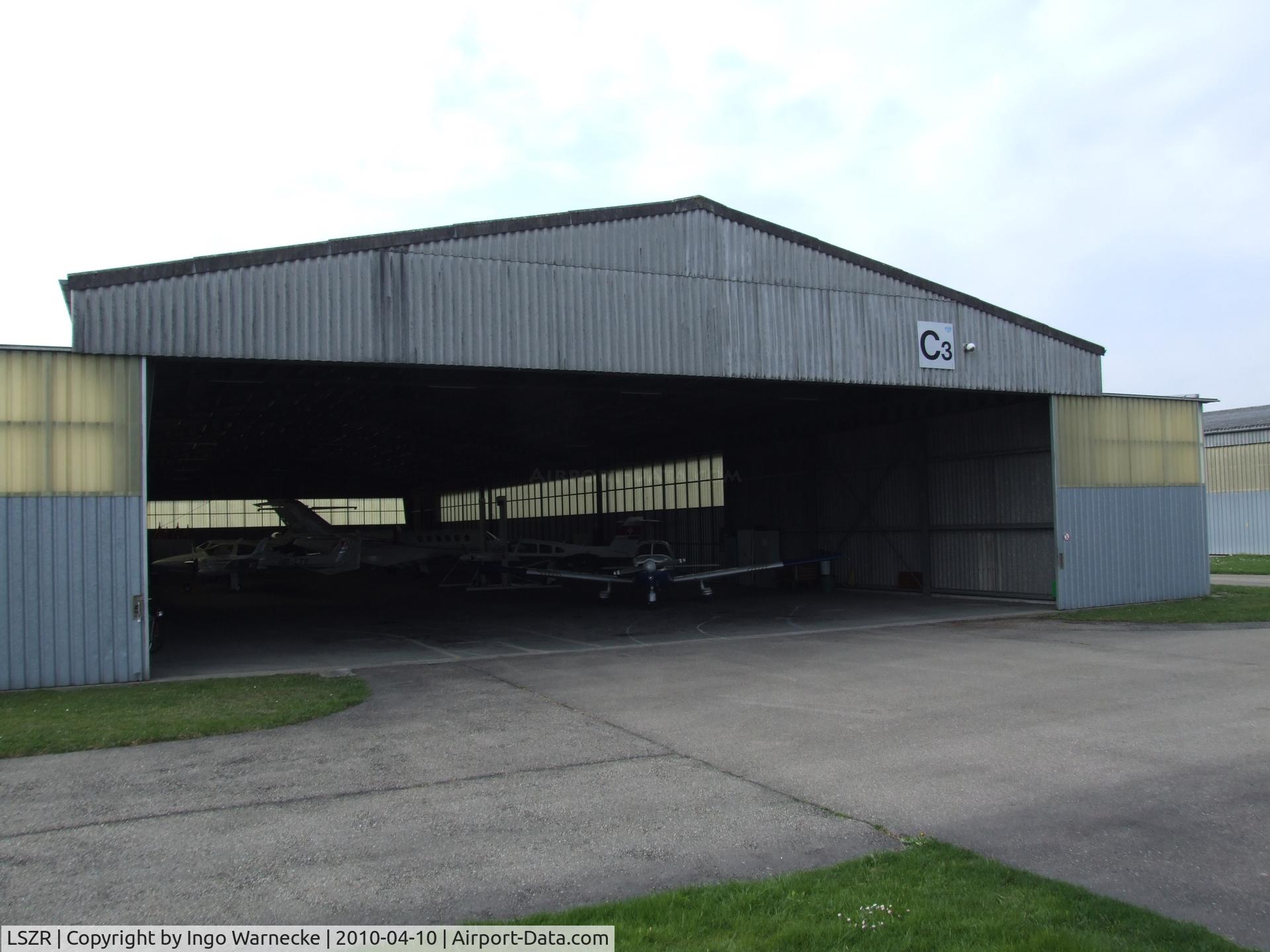 St. Gallen-Altenrhein Airport, Altenrhein Switzerland (LSZR) - Hangar at St. Gallen-Altenrhein airfield, seen from the back side
