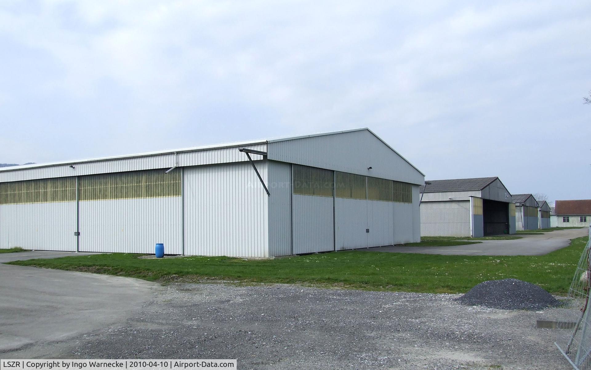 St. Gallen-Altenrhein Airport, Altenrhein Switzerland (LSZR) - Hangars at St. Gallen-Altenrhein airfield, seen from the back side