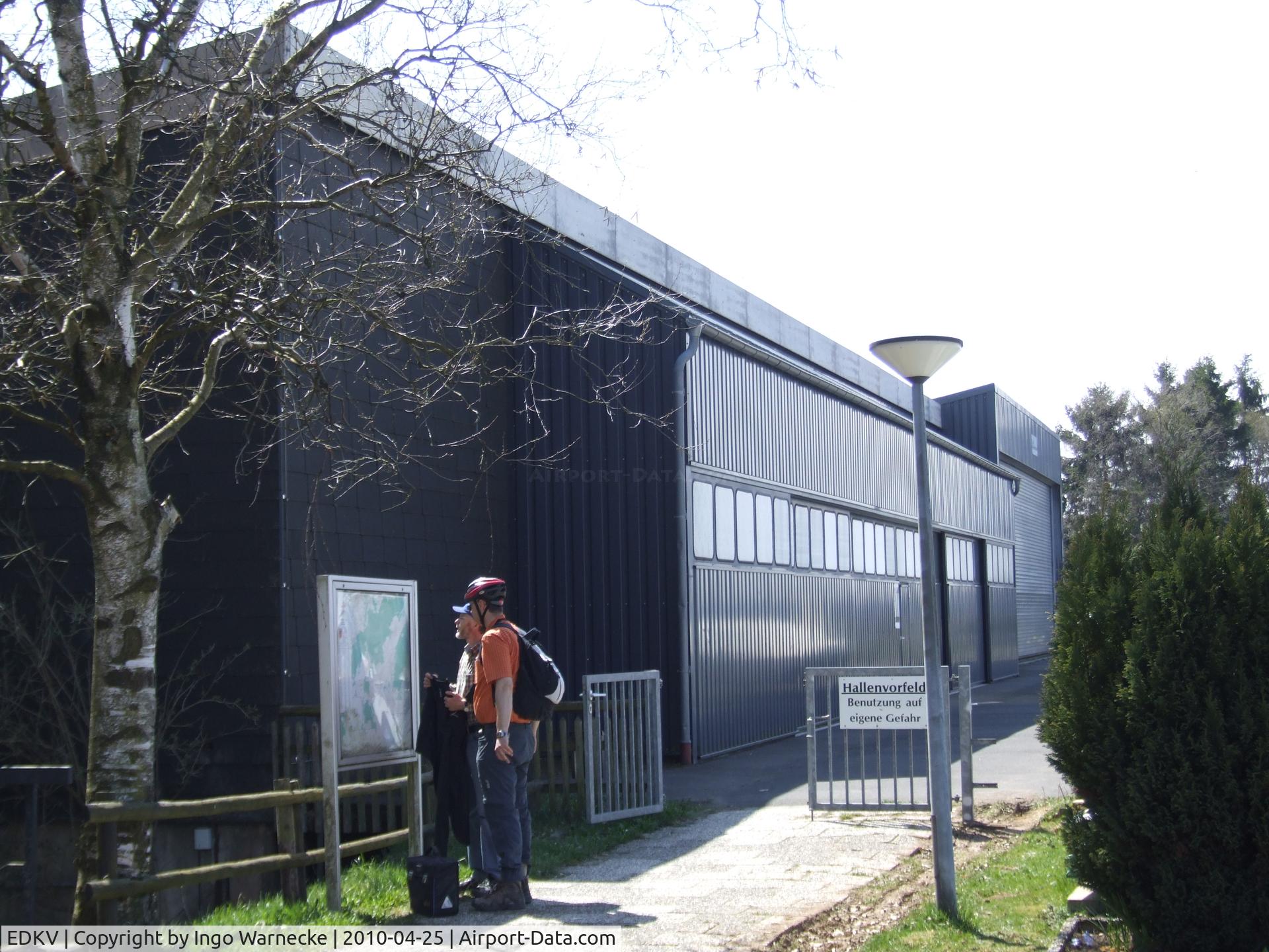 Dahlemer Binz Airport, Dahlem Germany (EDKV) - hangars in the eastern part, seen from the airfield restaurant