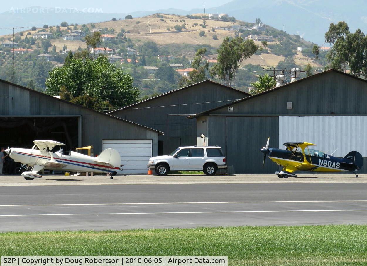 Santa Paula Airport (SZP) - A pair of fully aerobatic biplanes-N62DP STEEN SKYBOLT Experimental class vs. N80AS Pitts Aerobatics S-2B Production class