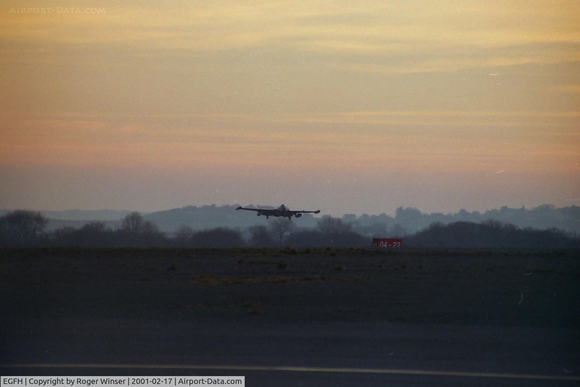 Swansea Airport, Swansea, Wales United Kingdom (EGFH) - Classic DH Venom jet fighter arriving at dusk