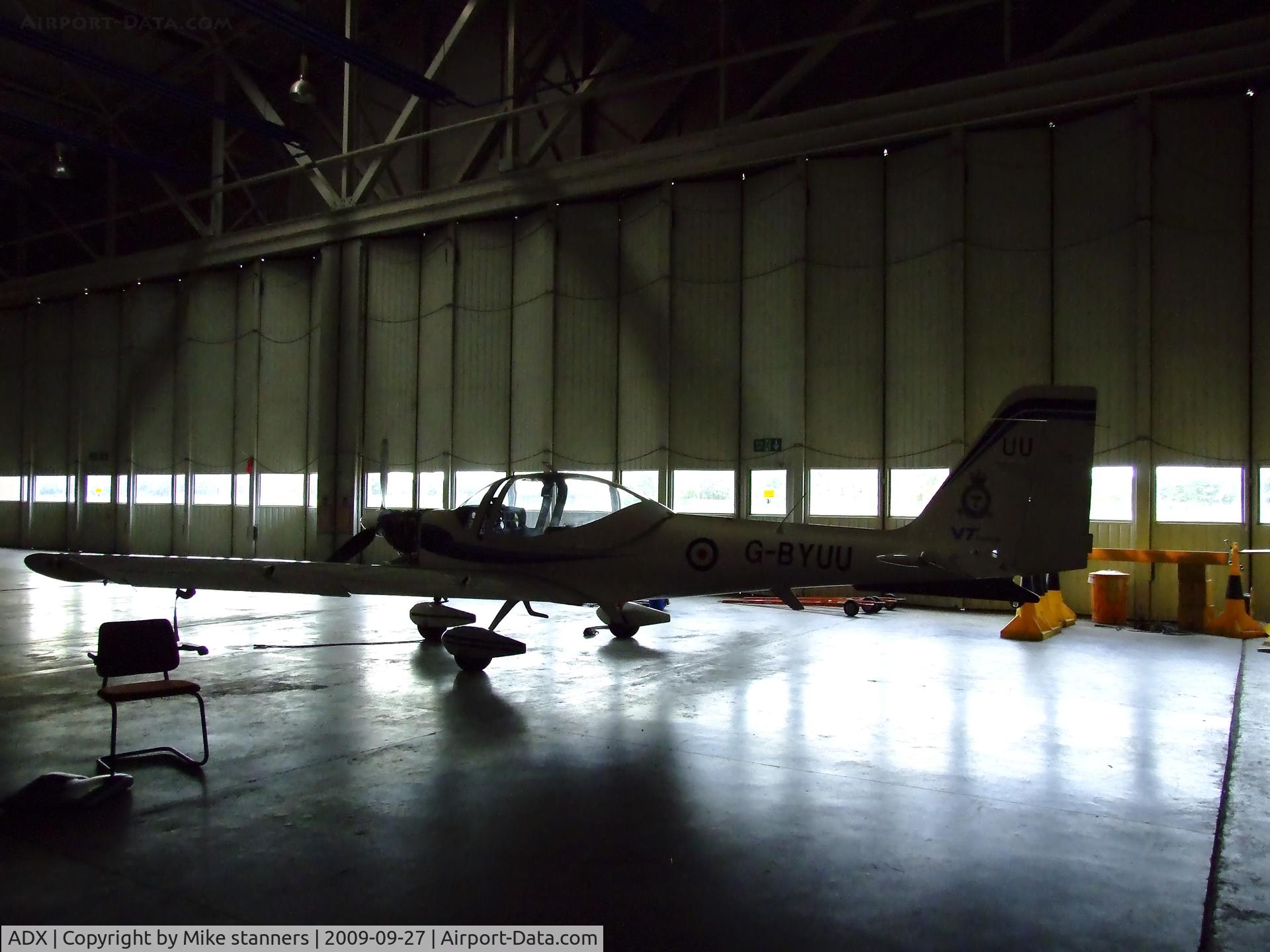 RAF Leuchars Airport, Leuchars, Scotland United Kingdom (ADX) - Grob Tutor G-BYUU in the hanger at Leuchars