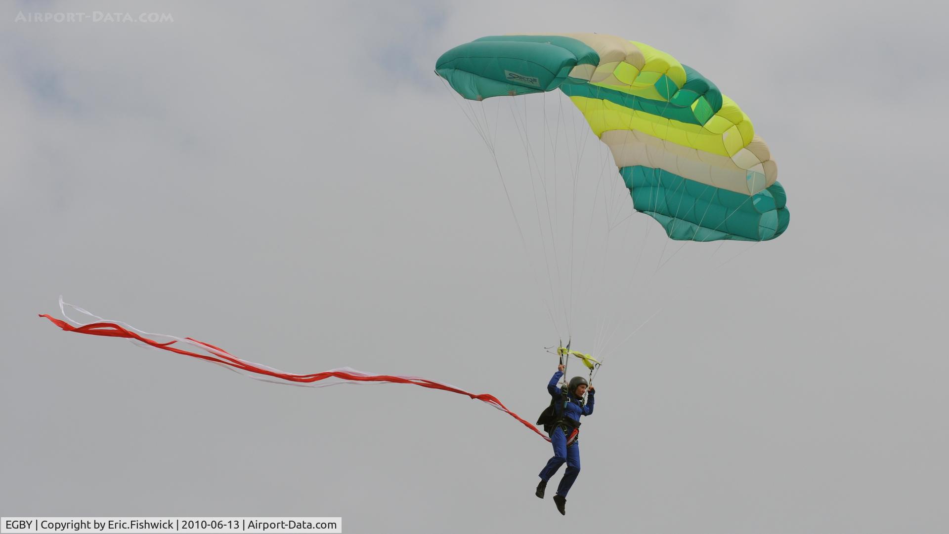 EGBY Airport - Fearless Headcorn Parachute Club Member approaching the target at Bentwaters Park Airshow June 2010 