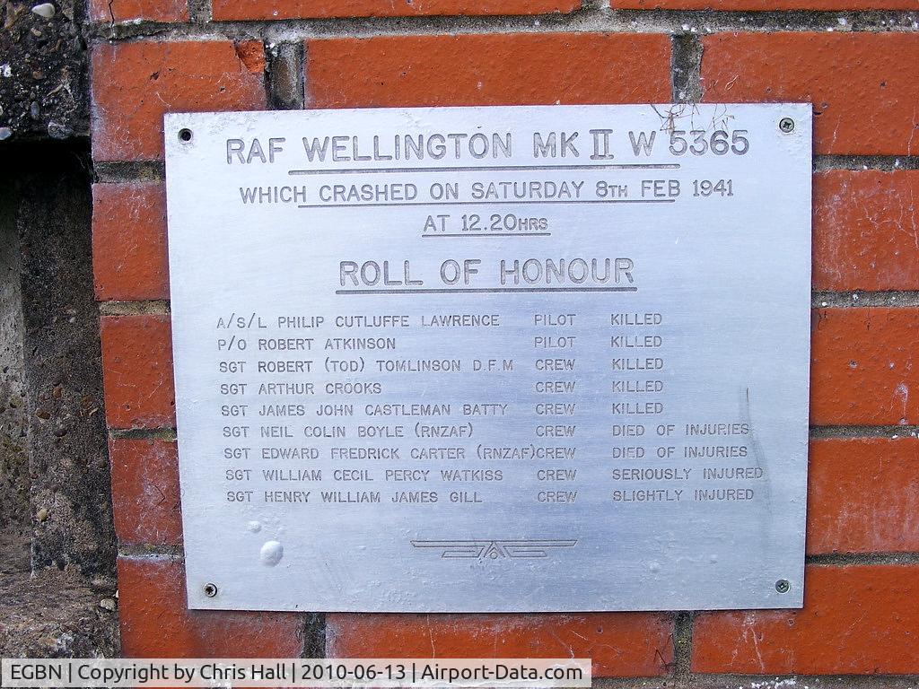 Nottingham Airport, Nottingham, England United Kingdom (EGBN) - Memorial plaque at Tollerton