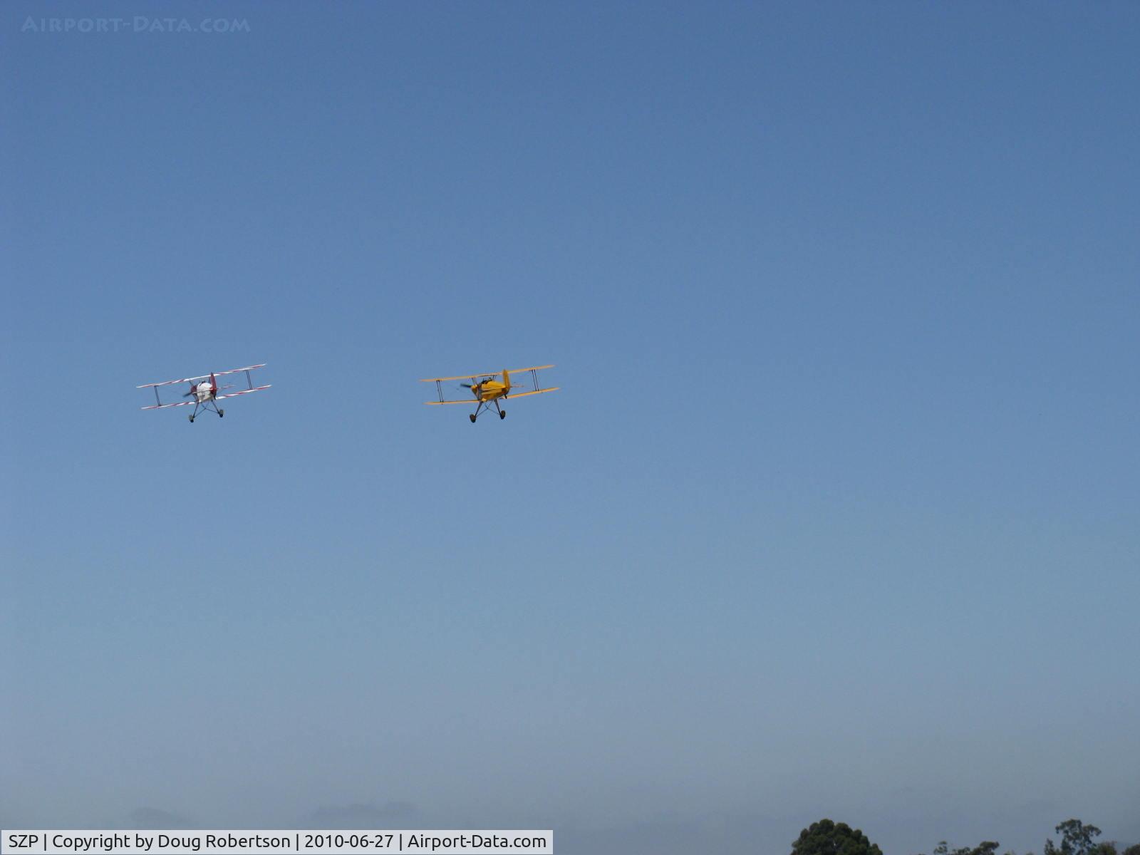 Santa Paula Airport (SZP) - N3G and N53EH on climb out departing the National Bucker Fly-In