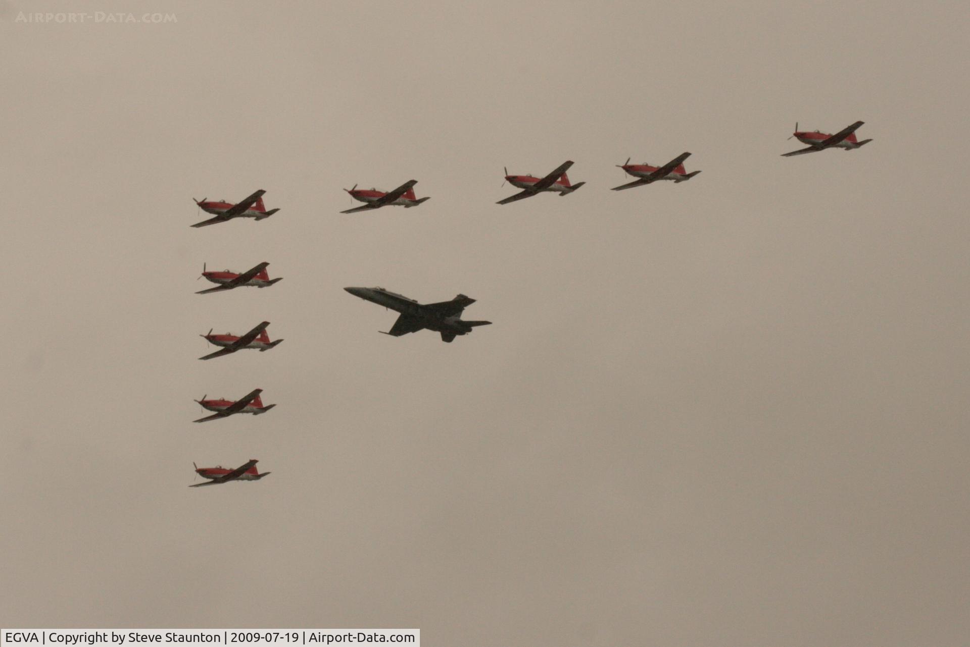 RAF Fairford Airport, Fairford, England United Kingdom (EGVA) - Taken at the Royal International Air Tattoo 2009 - PC-7 Team display with F-18
