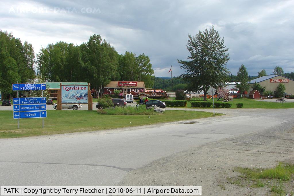 Talkeetna Airport, Talkeetna, Alaska United States (PATK) - Entrance to Talkeetna Airport with all the sightseeing company signs