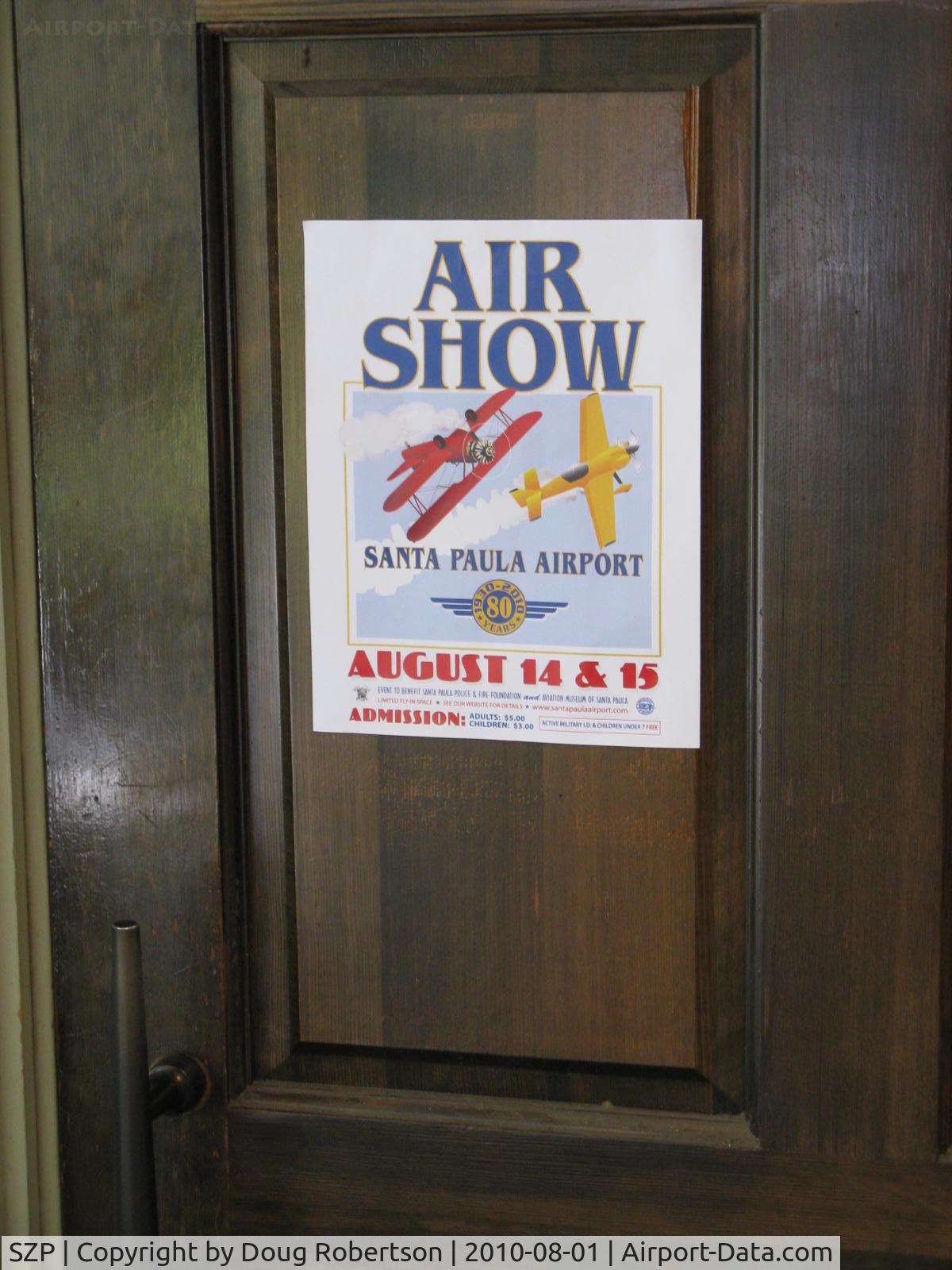 Santa Paula Airport (SZP) - SZP 80th Anniversary--Airshow 14-15 August 2010, See www.santapaulaairport.com  August 1930-August 2010.