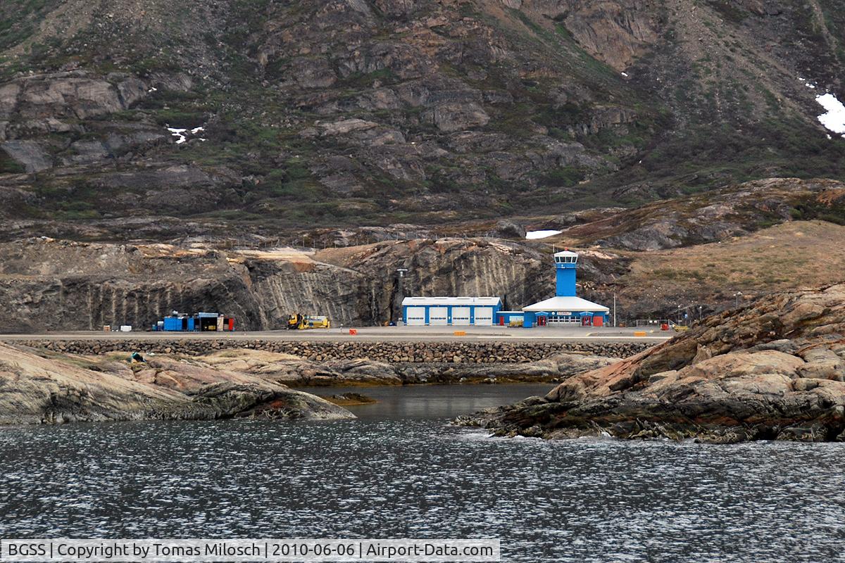 Sisimiut Airport (Holsteinsborg Airport), Sisimiut (Holsteinsborg) Greenland (BGSS) - Taken from the boat passing the airport on its way to Ilulissat once a week.