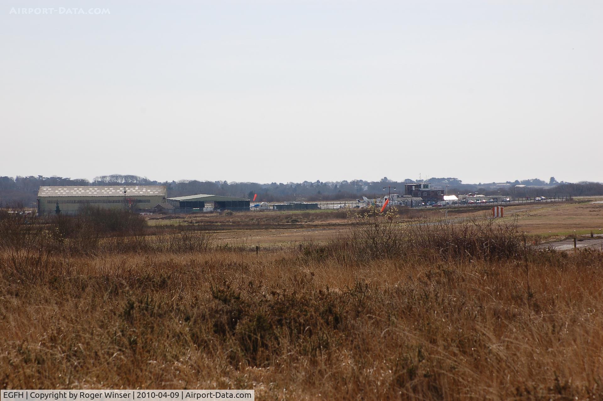 Swansea Airport, Swansea, Wales United Kingdom (EGFH) - View of the T2 hybrid? type (Hangar 1) and Bellman (Hangar 2) hangars and control tower.