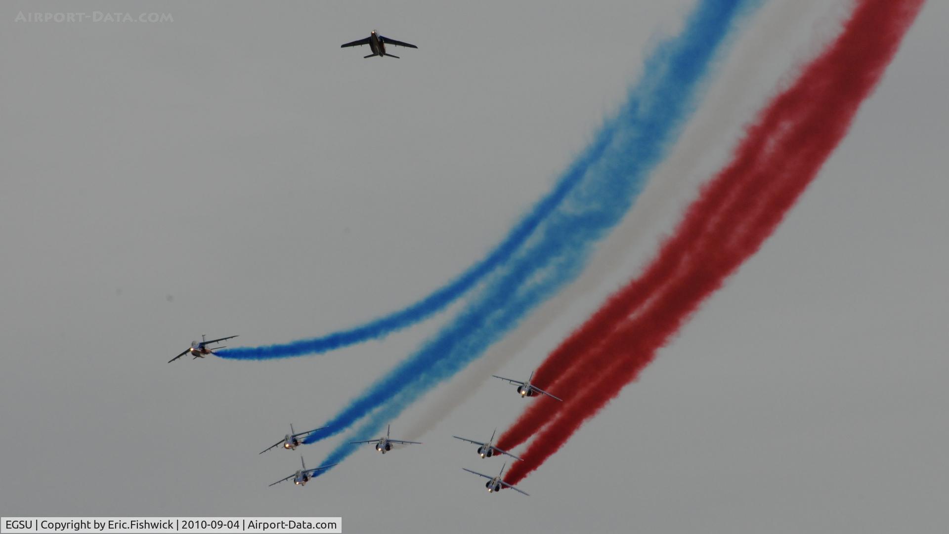 Duxford Airport, Cambridge, England United Kingdom (EGSU) - Alpha Jet x 8 - FAF Patrouille de France, Base Aerienne Salon at IWM Duxford Battle of Britain Air Show Sep. 2010 